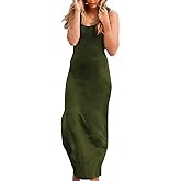 Roselux Women Sleeveless Scoop Neck Striped Maxi Sundresses Loose Racerback Long Dress