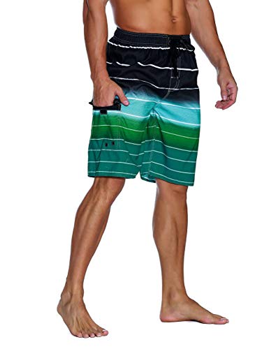 Unitop Men’s Quick Dry Swim Trunks – Board Shorts With Mesh Lining, Striped Design, Lake Blue, Size 36 (Water Sports)