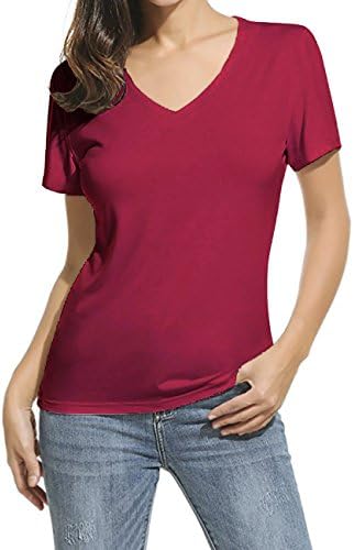WomenFocus Women's Short Sleeve Soft Basic Fitted Cotton T-Shirts