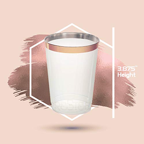 Rose Gold Plastic Cups | 10 oz. 50 Pack | Hard Clear Plastic Cups | Disposable Party Cups | Fancy Wedding Tumblers | Nice Rose Gold Rim Plastic Cups | Elegant Decoration Cups | Plastic Tumblers Bulk - Thumbnail 2