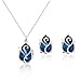 Teniu Blue Crystal Pendant Necklace Silver Plated Chain Necklace Earrings Set Charming Bride Jewelry Set
