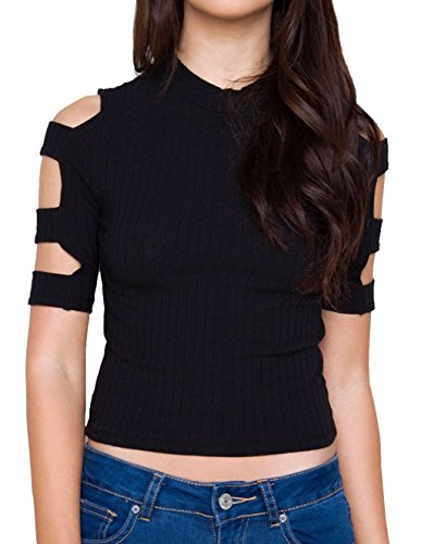 black cut out sleeve top