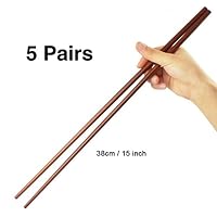 Dulcii Traditional Chinese Wooden Extra Long Chopsticks for Hot Pot, Frying, Cooking, Noodle (5 Pairs)