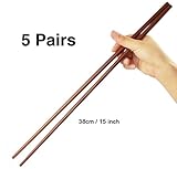 Dulcii Traditional Chinese Wooden Extra Long Chopsticks for Hot Pot, Frying, Cooking, Noodle, 38cm/15inch Each Pair (5 Pairs)