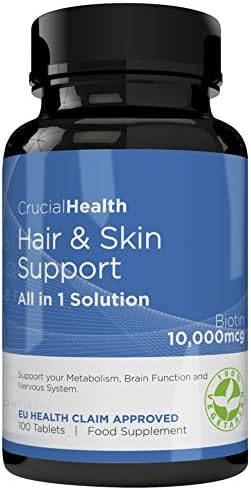Crucial Health Biotin (Vitamin B7) 10,000mcg, All in One Hair & Skin Solution, 100 Tablets. Helps to Promote Hair Growth - 100% Vegetarian. AUTOMATIC 30% OFF ON ALL PURCHASES OF 3 OR MORE BOTTLES.