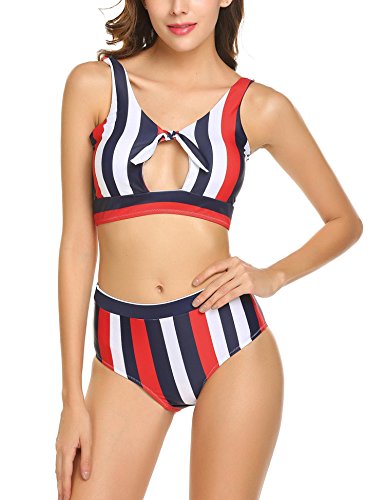 Declare Women Casual V-Neck Sleeveless Padded Elastic Backless Two Piece Bikini Set Swimwear(S-XXL)
