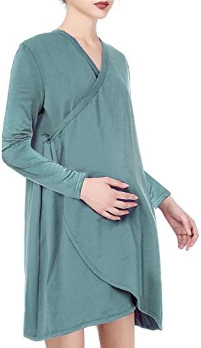 Saifeier Women's Robe Soft Kimono Cotton Breathable Hotel Spa Bathrobe Sleeve Short Sleepwear(XXL,Blue Green)