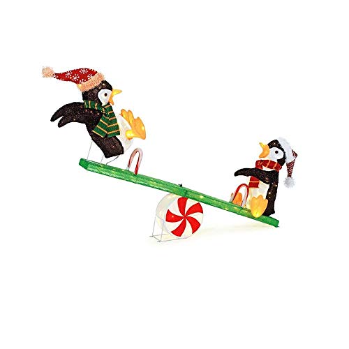 Home Accents Holiday 48 in. Christmas Decorations LED Lighted Tinsel Happy Penguins on Seesaw