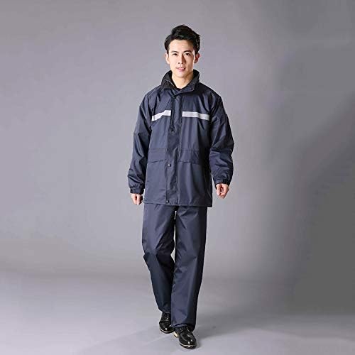 YANIGU Waterproof Suit Men Labor Protection Work Clothes Adult Split Raincoat, Rain Pants Reflective Hiking Poncho Outdoor Whole Body Rainproof Hooded Navy Blue,L [Energy Class A]