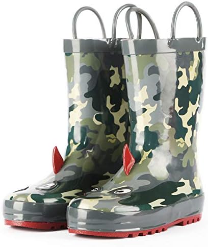 SHOFORT Kids Rain Boots Girls Boys Toddler Rainboots Rubber Rain Shoes Animal Printed,Easy-On Handles