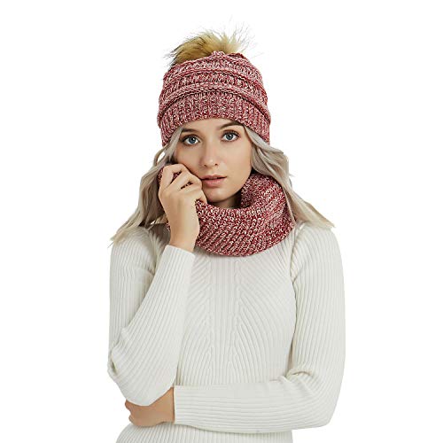 Winter Knit Infinity Scarf-Men&Women Thick Warm Circle Loop Scarf Neck Warmer by Aurya(Red/White Mix) - Thumbnail 2