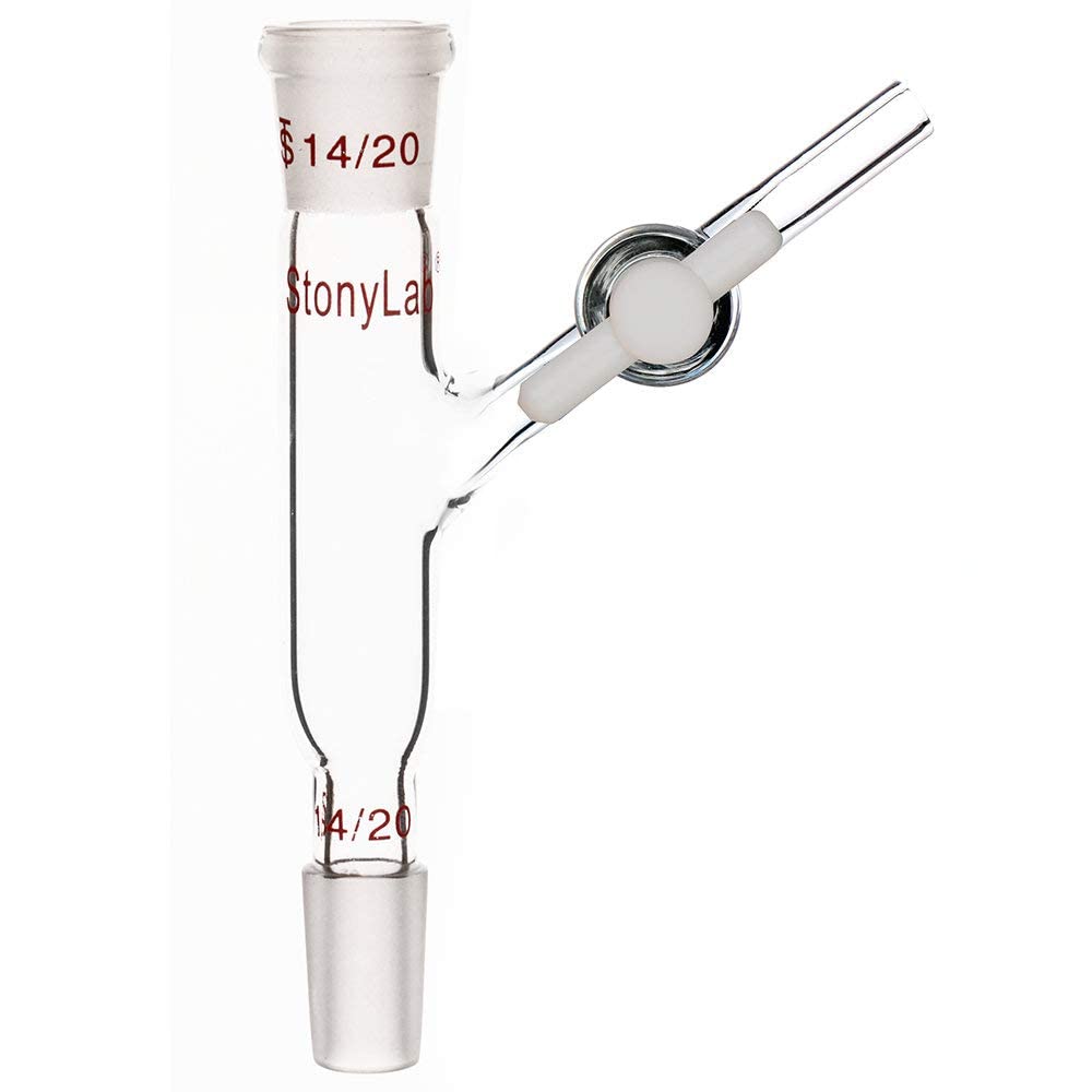 stonylab Glass Connecting Adapter with PTFE Stopcock, Borosilicate Glass 14/20 Flow Control Adapter with Side PTFE Stopcock at 45 Degree