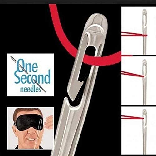 Self-Threading Needles, Sewing Self Threading Hand Needles Stitching Pins, Embroidery Hand Sewing Tools, Loop Thread Around The Needle, Pull Into Groove, You're Done With Threading! (1 set, silver)
