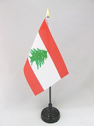 AZ FLAG, Lebanon Table Flag 4'' x 6'', Lebanese Mini Desk Flag 100% Polyester 15 x 10 cm, Office Mini Banner with 10'' Pole