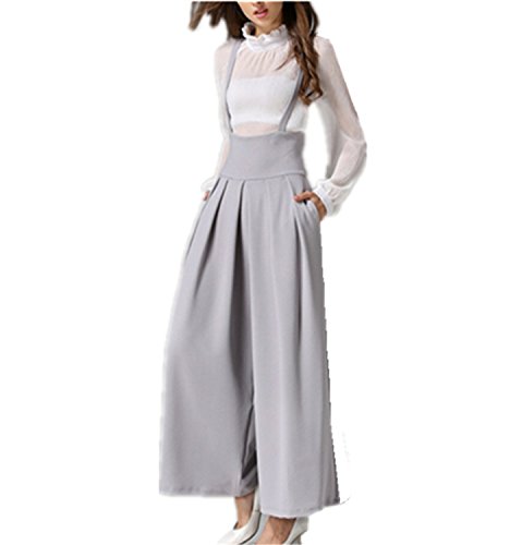 DENKESMS Fashion Women's pants new high waist suspenders wide leg pants