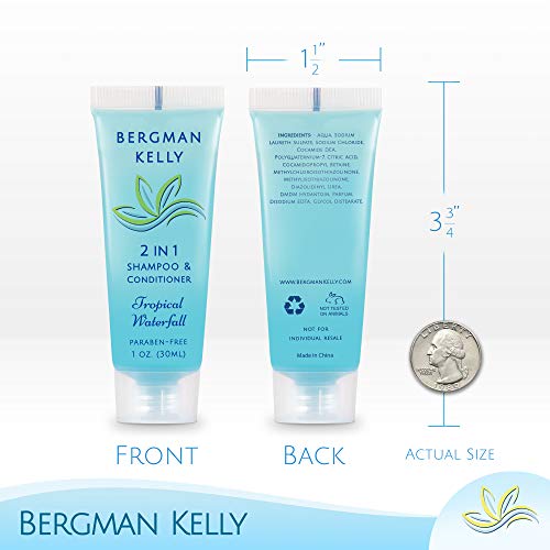 BERGMAN KELLY Rectangle Soap Bars, 2in1 Shampoo & Conditioner 2-Piece Set (Tropical Waterfall, 1 oz each, 100 pc), Delight Your Guests with Revitalizing & Refreshing Travel Toiletries Hotel Amenities