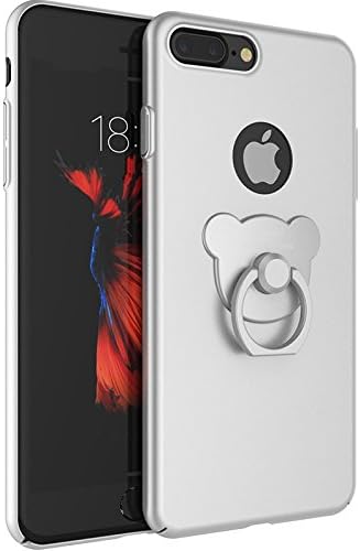 iPhone 7 Case, AiQaa Ultra Thin Hard Case with 360 Rotating Cute Bear Shape Holder and Kickstand Cute Ring Grip Stand with Protect Case Cover (Silver)
