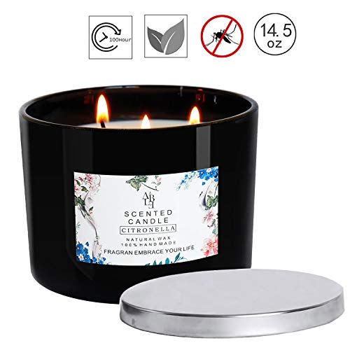 ycyh Citronella Candles Scented 3 Wick, Giant 1lb  Soy Wax, Glass Jar 14.5 oz, 80 Hour Burn,  Outdoor and Indoor