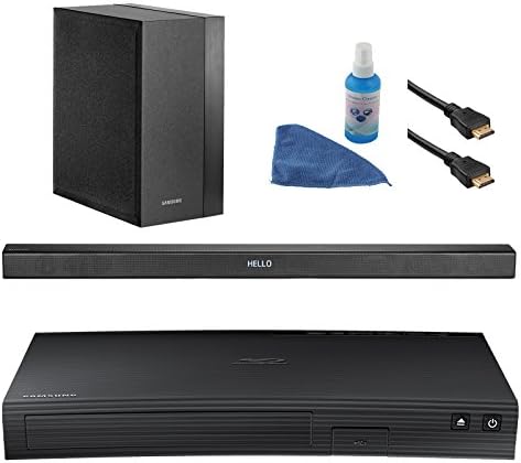 Samsung SBD-J5100 Curved Blu-ray CD DVD Player - Bundle With 2.1 Channel 300 Watt Wireless Soundbar Speaker + LCD Flat Screen / Keyboard Eraser Cleaning Kit + 2x High Speed 1080p 6-Feet HDMI Cables