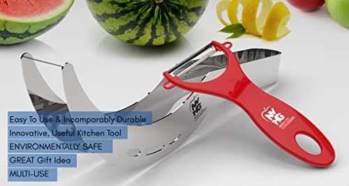 Top Quality Watermelon Slicer Corer & Server Tongs, 100%, Italian Steel Knife for the right slice as seen on TV + FREE GIFT Julienne Peeler in a Gift Box