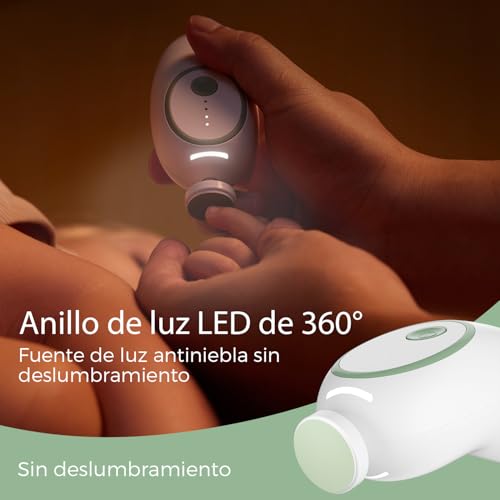 Momcozy - Lima de Uñas Para Bebé, Eléctrica, Recargable, Cortaúñas para Bebé, Con Luz Nocturna, 7 Almohadillas para Orejas de Repuesto para Cabeza de Molienda, Color Verde