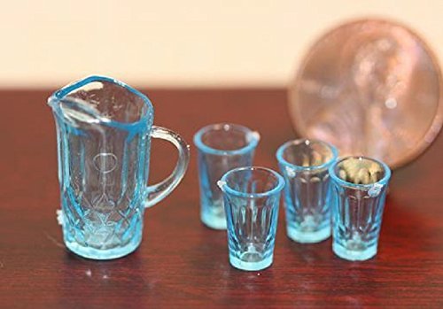 Dollhouse Miniature Chrysnbon Blue Pitcher Kit with 4 Glasses by Chrysnbon Miniatures