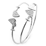 Queen Nefertiti .925 Sterling Silver West Indian Bangles (Pair) (MADE IN USA)