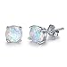 925 Sterling Silver Opal Stud Earrings, 6mm Round Stud Earrings in White Gold or Rose Gold for Women (White Gold)