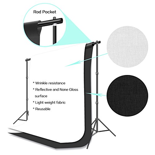 HYJ-INC-Photography-Umbrella-Continuous-Lighting-KitMuslin-Backdrop-KitWhite-Black-Backdrop-Clips-Clamp10ft-Photo-Background-Photography-Stand-System-for-Photo-Video-Studio-Shooting