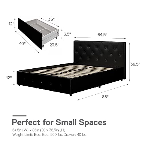DHP Dakota Upholstered Platform Bed with Underbed Storage Drawers and