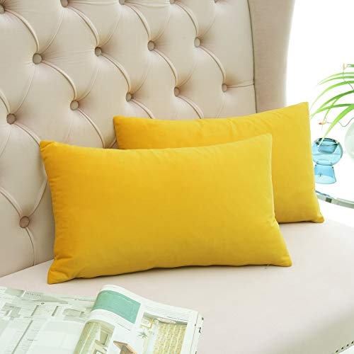 COMFORTLAND Lumbar Throw Pillow Cases,2 Pack, Solid Soft Velvet Rectangular Decorative Pillow Covers,Accent Pillowcases,Euro Cushion Covers for Farmhouse, Couch,Sofa,Kids,12 x 20 Inch,Orange Yellow - Thumbnail 2