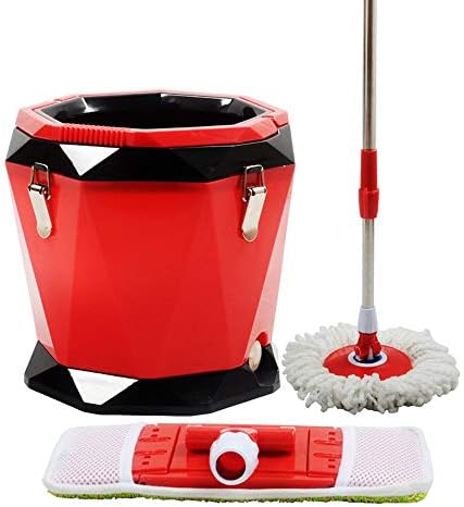 HUIFANG Easy Wring Stainless Steel ABS + PP Rotary Mop And Bucket System With Independent Rotating Mop And Bucket With Brush, 2 Extra Refills Purple Red A (color : Red, Size : 2939CM)