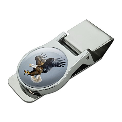 Screaming Bald Eagle Diving Catching Prey Satin Chrome Plated Metal Money Clip