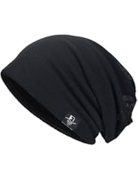 VECRY Men Slouch Hollow Beanie Thin Summer Cap Skullcap (Solid Black1)
