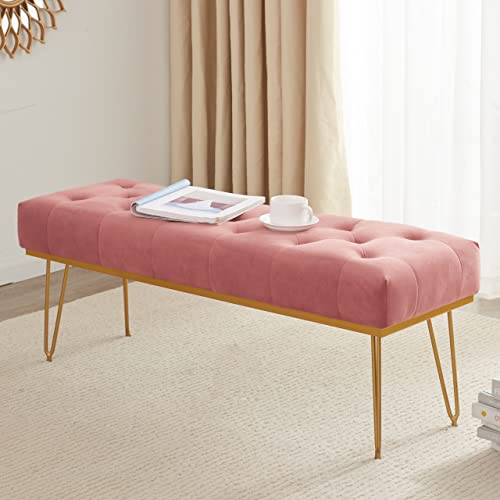 Window Seat Pink Velvet Bench Seat J&E Home 2-Seat Sofa Chair