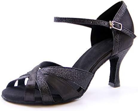 SUKUTU Women's Professional Dance Shoes Ballroom Ladies Glitter Latin Tango Salsa Cross Strap High Heel Indoor Dancing Shoes