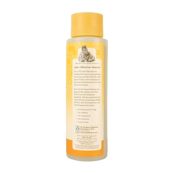 BURT’S BEES FOR PETS OATMEAL DOG SHAMPOO WITH HONEY, SOOTHING DOG SHAMPOO FOR ITCHY AND SENSITIVE SKIN, PH BALANCED FORMULA THAT GENTLY CLEANS AND MOISTURIZES DOG COATS, 16 FL OZ