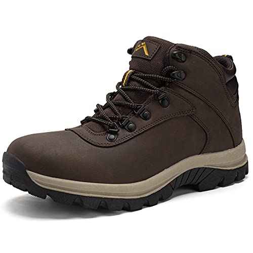 CCLos Men's Waterproof Hiking Boots Work Boots Lightweight & Nonslip HighTracton Grip Brown