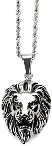 AlwaysBling Hip Hop Fashion Steel 2 Colors 3D Lion Pendent Necklace (Silver)