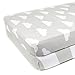 Pack N Play Playard Sheet Set - 2 Pack - Fitted, Soft Jersey Cotton Portable Crib Sheet - Baby Bedding in Grey Stripes & Clouds by Mumby
