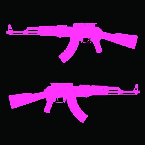 GUNS-AK47-8-GPNK - Gloss Pink Vinyl AK-47 Kalashnikov (Avtomat Kalashnikova/AK/Kalash) Assault Rifle Decal - Mirrored Pair - (2) Piece Set - 8-by-2.5-inches
