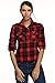 Meaneor Women Long Sleeve Plus Mid-Long Style Roll-Up Sleeve Plaid Flannel Shirt