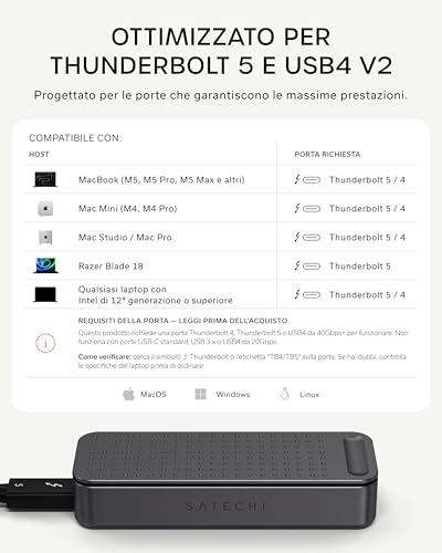 SATECHI DotDisk™ M.2 NVMe SSD Case 80Gbps USB4 V2 Aluminium Active Cooling, Ultra Fast Transfer for Thunderbolt 5 and USB4 - Sideral Black