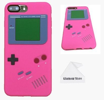iPhone 8 Plus Case,Retro 3D Game Boy Gameboy Design Style Soft Silicone Cover Case For Apple iPhone 8 Plus 5.5 inch+ Free Cleaning Cloth As a Gift (Hot Pink)