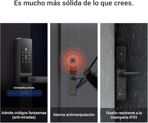 EZVIZ Smart Lock Y2000, 7-in-1 Smart Door Lock, Built-in Wifi Fingerprint Access, Weather-Resistant, Child Safety Lock for Apartment, Villa, Office (Black-Gre, 6068 Mortise)
