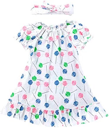 Hengzi Skirt for Toddler Girl, Halloween Short Sleeve Concealed Cotton Blend Lollipop Ice Cream Print Dress（18M-5T）