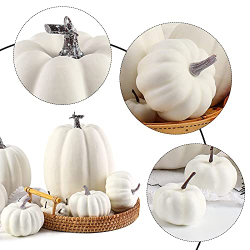 DomeStar Artificial Pumpkins, 14PCS White Fake Pumpkins Assorted Pumpkins Faux Pumpkins Farmhouse Pumpkins for Halloween Thanksgiving Decorations