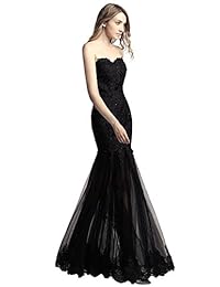 Belle House vestido de noche formal de encaje sin tirantes de tul largo para mujer