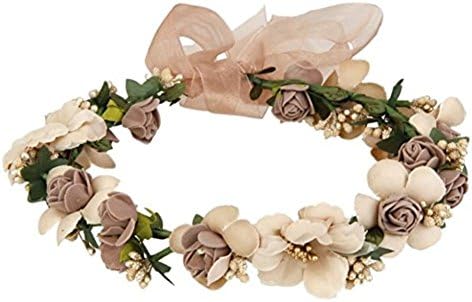 WLFY Women Girls Flower Headbands Crown Wedding Bridal Hair Wreath Floral Headband Garland (Coffee)