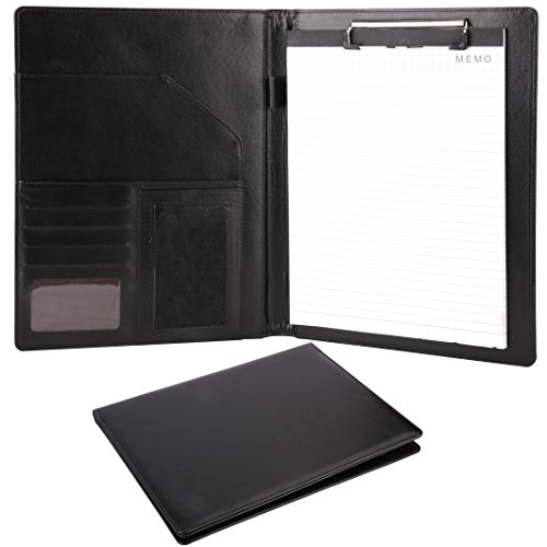 Plinrise PU Leather File Folders With Pockets Clipboard Folder For Letter Size Writing Pad with card slot for Business Design (Black)